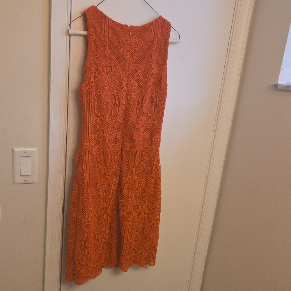Lauren Ralph Lauren Orange Lace Midi Dress